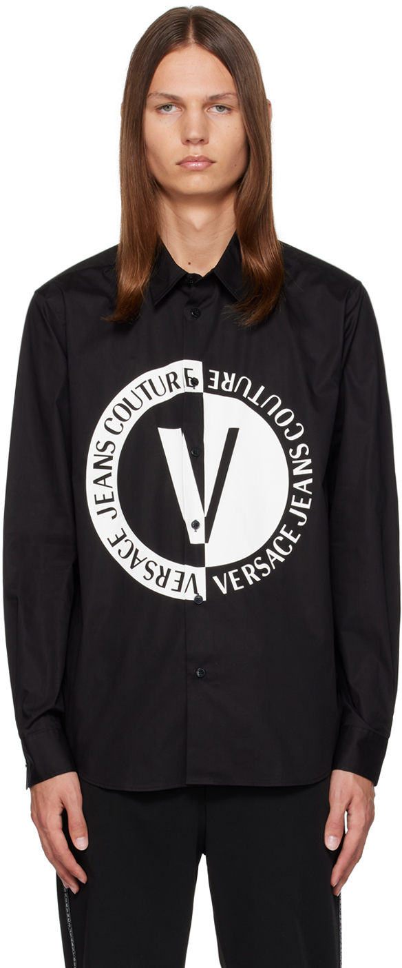 Versace Jeans Couture Black V-emblem Shirt In E899 Black