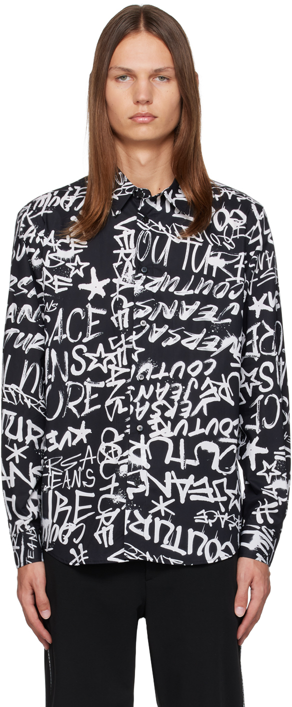 Shop Versace Jeans Couture Black Graffiti Shirt In E899 Black