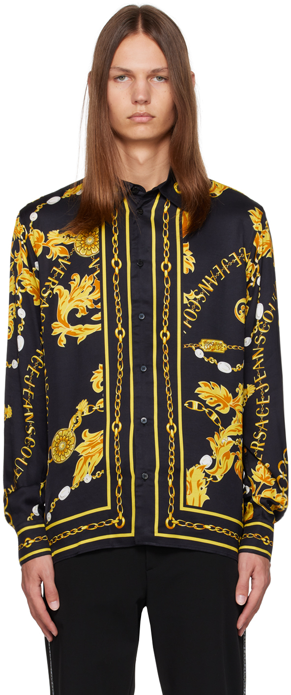 Shop Versace Jeans Couture Black & Yellow Chain Couture Shirt In Eg89 Black + Gold