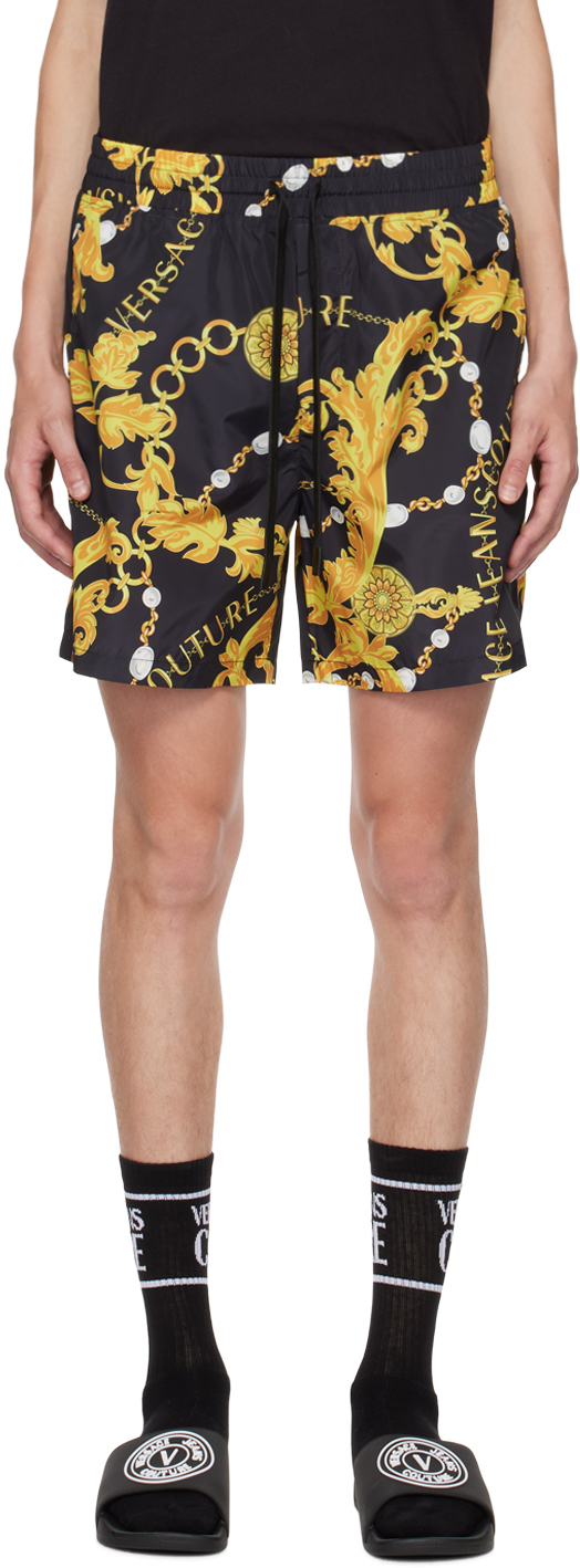 VERSACE JEANS COUTURE BLACK & YELLOW GRAPHIC SHORTS