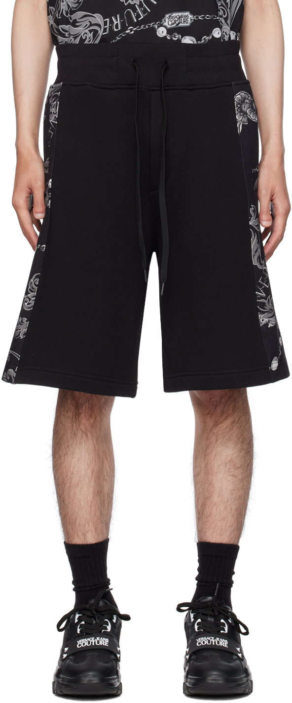 VERSACE JEANS COUTURE BLACK CHAIN SWEAT SHORTS
