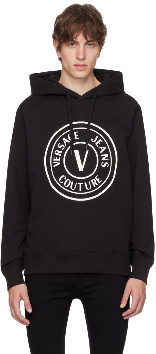 Versace Jeans Couture: Black V-Emblem Hoodie | SSENSE