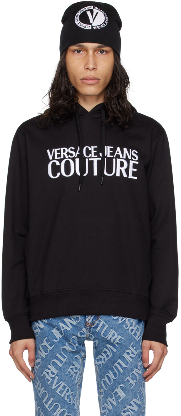 Black Embroidered Hoodie by Versace Jeans Couture on Sale