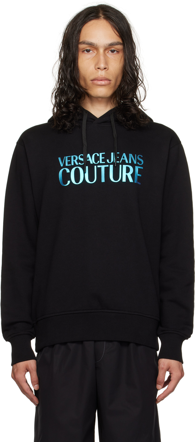 Versace Jeans Couture: Black Printed Hoodie | SSENSE UK