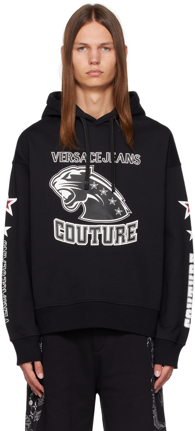 Versace Jeans Couture Black Printed Hoodie In E899 Black