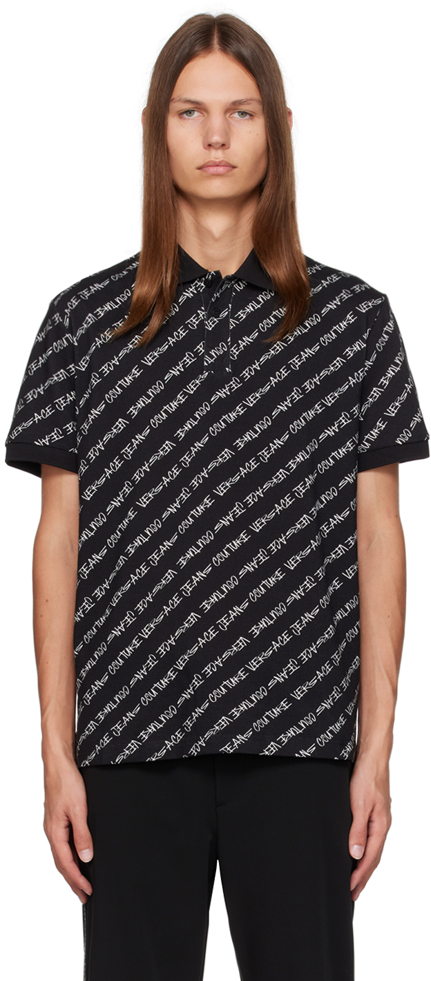 Shop Versace Jeans Couture Black Signature Polo In E899 Black