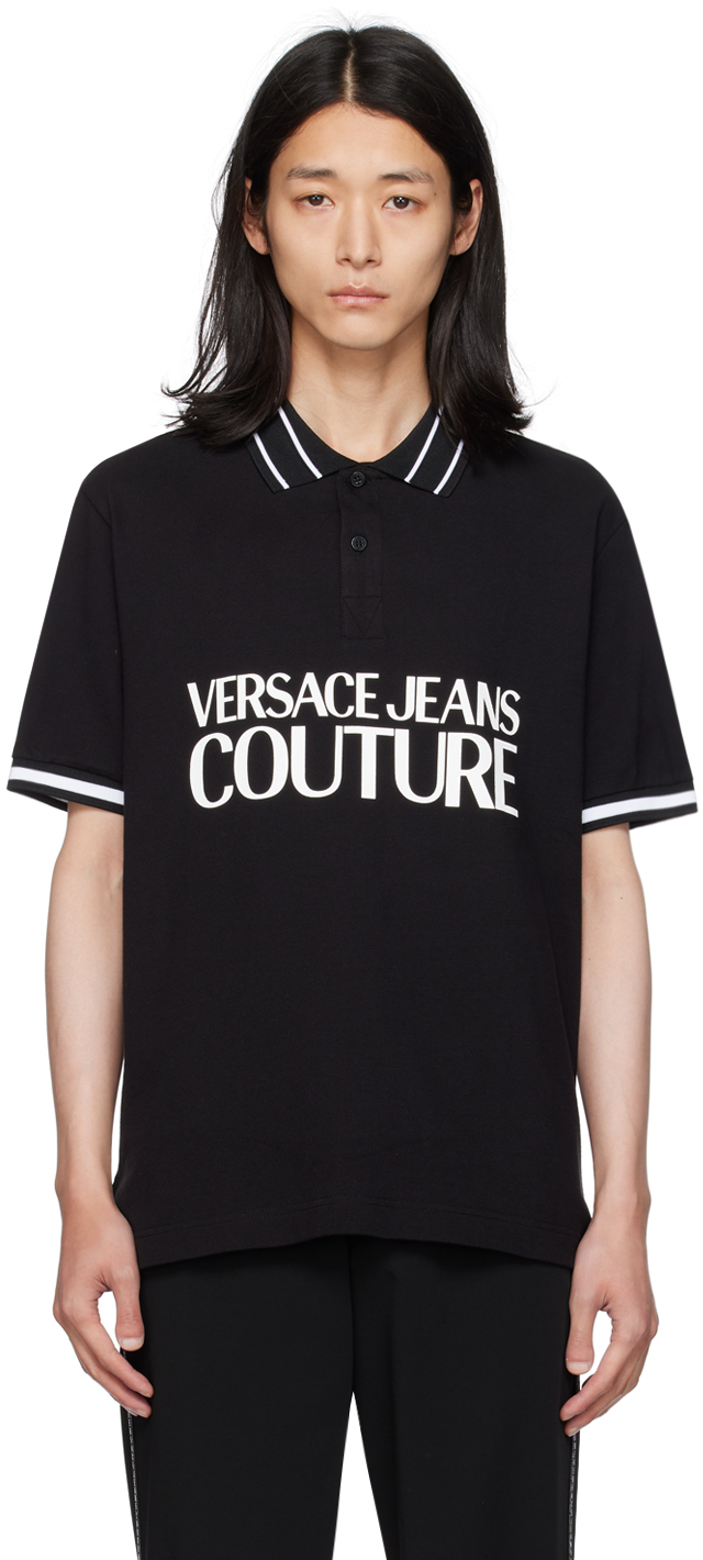Shop Versace Jeans Couture Black Printed Polo In E899 Black