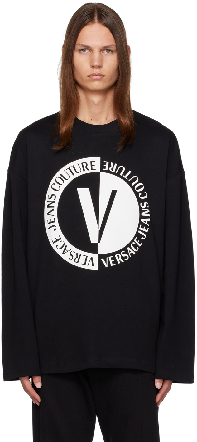 Versace Jeans Couture Black V-emblem Long Sleeve T-shirt In E899 Black