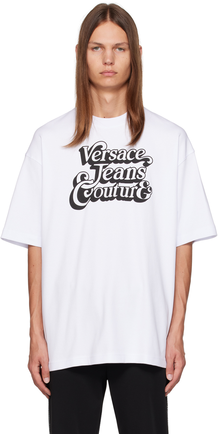 Shop Versace Jeans Couture White Printed T-shirt In E003 White