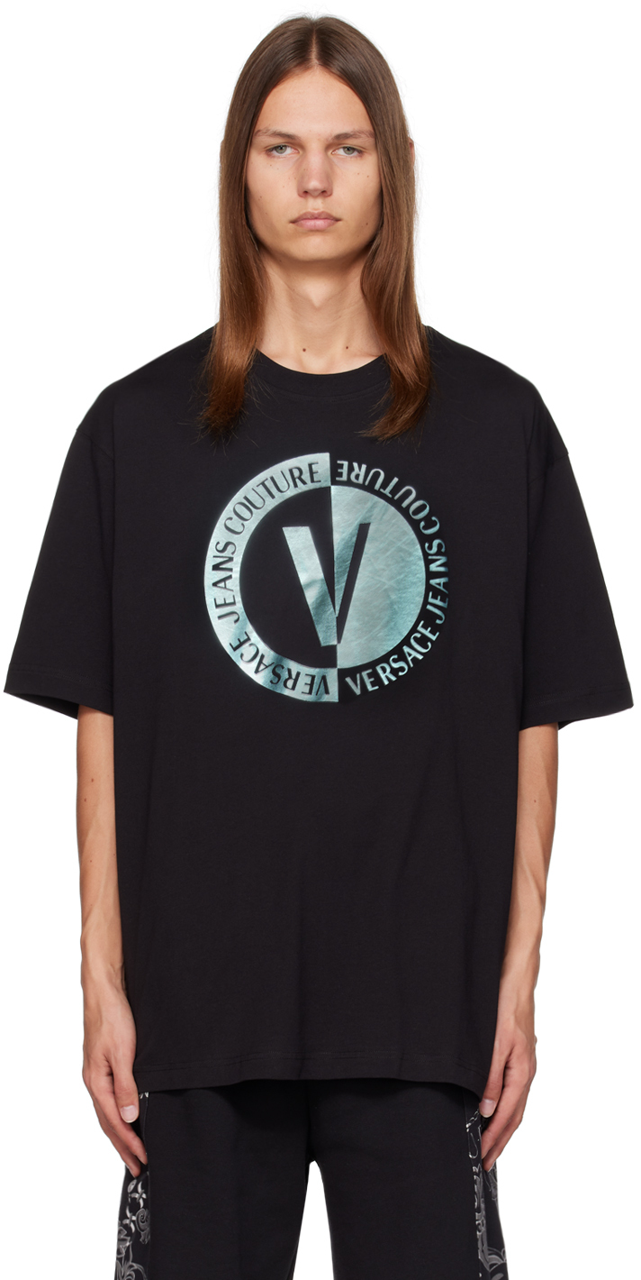 Black V-Emblem T-Shirt by Versace Jeans Couture on Sale