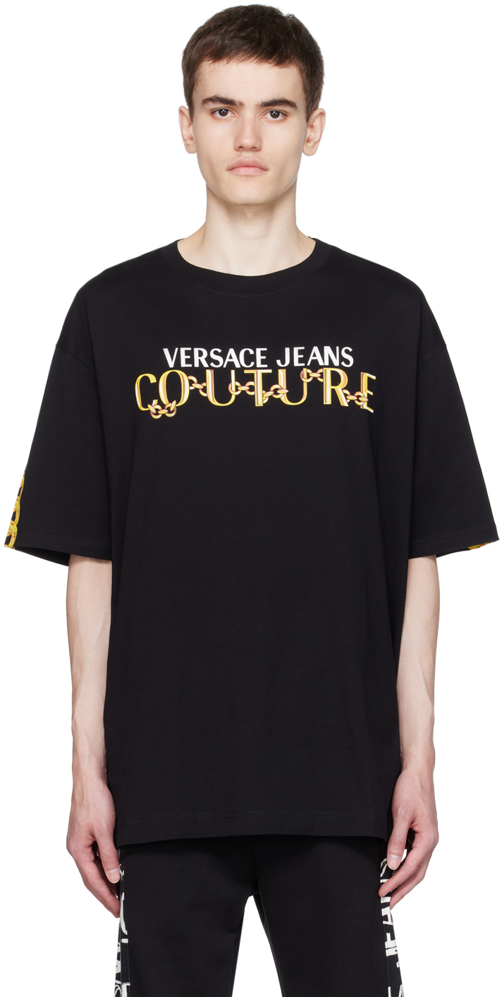 Versace Jeans Couture Black Chain T-shirt In Eg89 Black + Gold