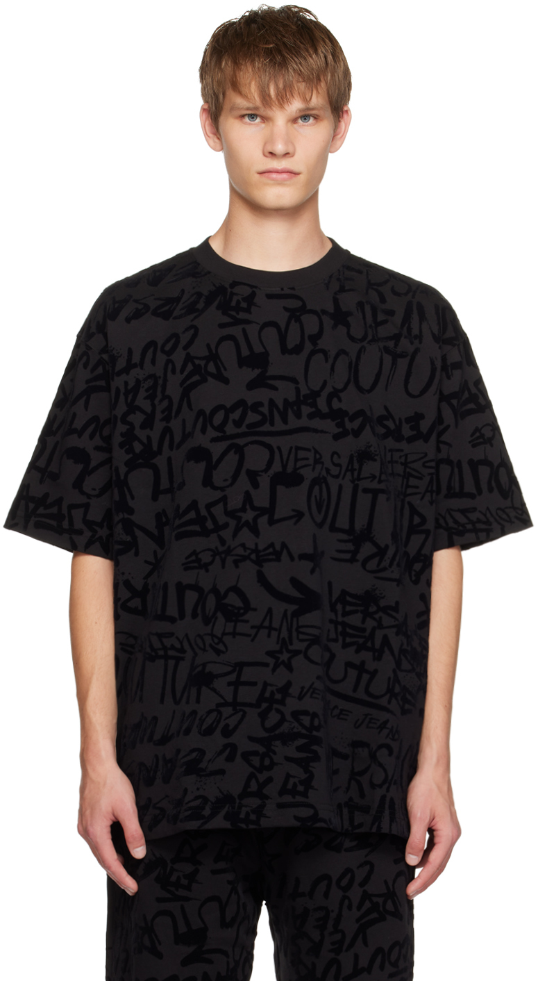 Versace Jeans Couture: Black Graffiti T-Shirt | SSENSE