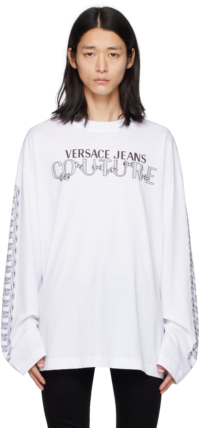 Versace Jeans Couture Logo-print Long-sleeve T-shirt In White