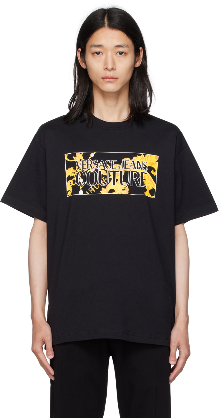 Shop Versace Jeans Couture Black Chain T-shirt In Eg89 Black + Gold