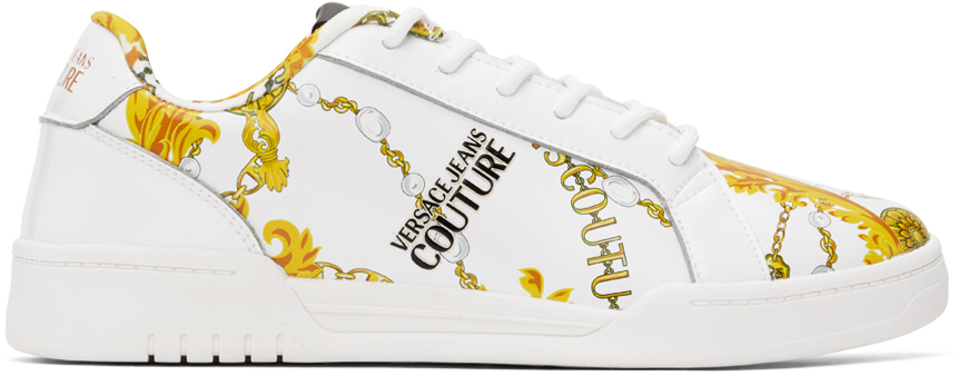 Versace Jeans Couture White & Gold Brooklyn Sneakers In Eg03 White + Gold