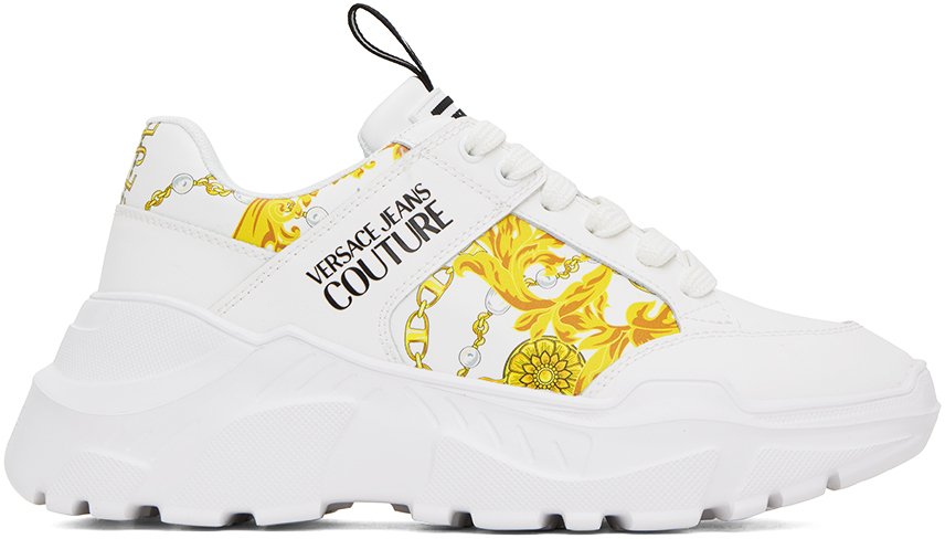 Versace Jeans Couture White & Gold Speedtrack Sneakers In Eg03 White + Gold