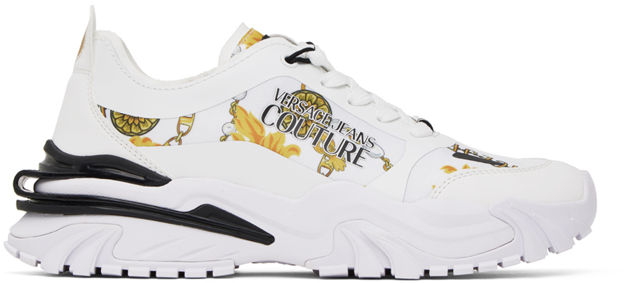 Shop Versace Jeans Couture White Trail Trek Sneakers In Eg03 White + Gold