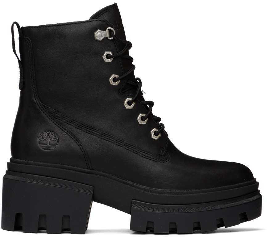 Shop Timberland Black Everleigh Lace-up Boots In Black Full Grain