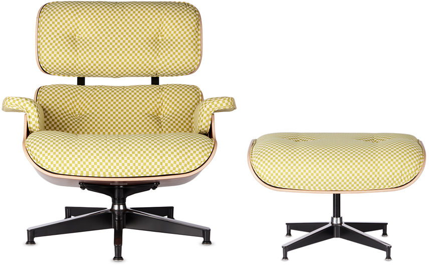 Herman Miller グリーン レザー Eames ラウンジチェア＆オットマン In Checker V1201