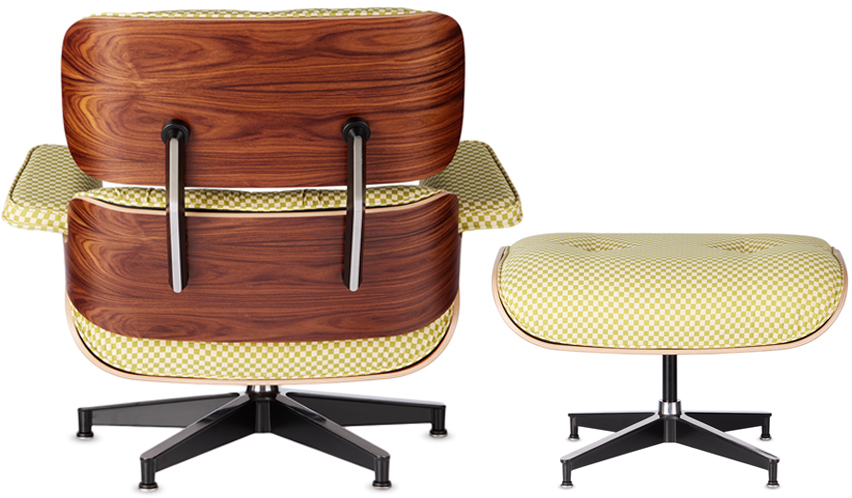 Herman Miller Green Leather Eames Lounge Chair & Ottoman In Checker V1201