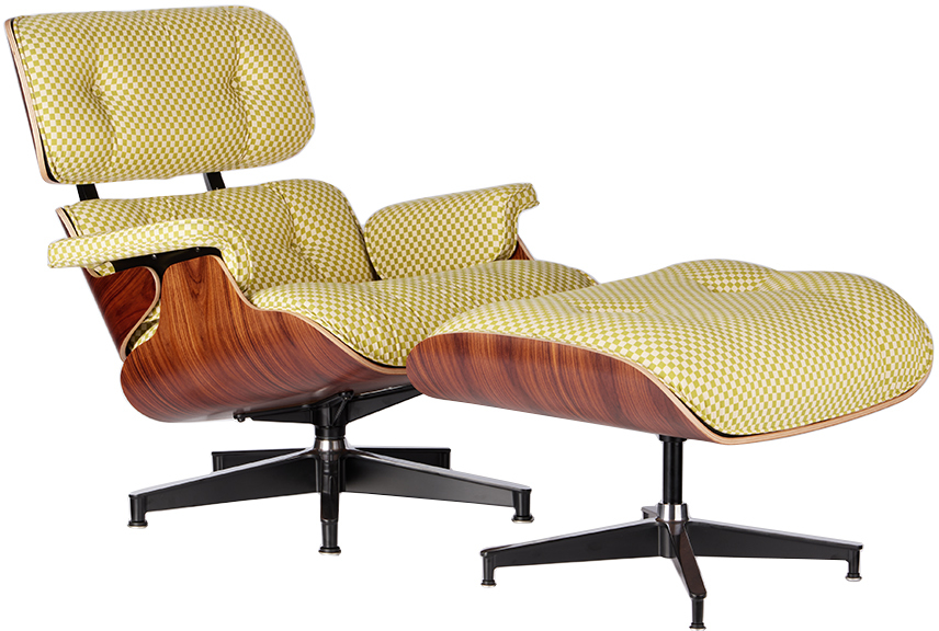 Herman Miller Green Leather Eames Lounge Chair & Ottoman In Checker V1201