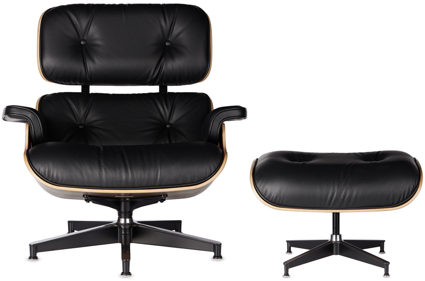 Herman Miller Black Leather Eames Lounge Chair & Ottoman In Walnut