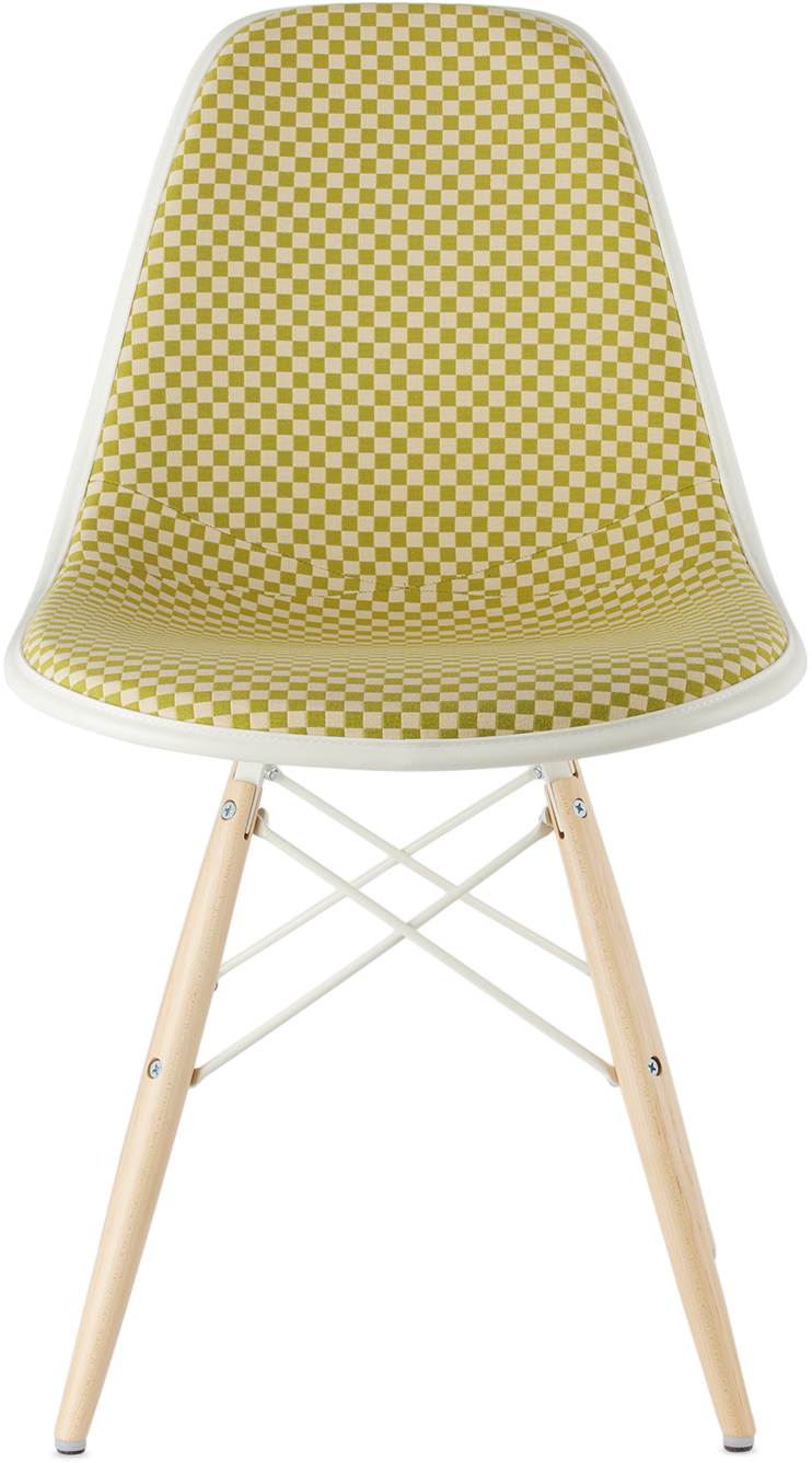 Herman Miller Green Fully Upholstered Eames Molded Plastic Side Chair In Checker V1201
