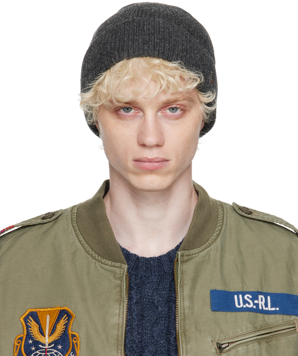 Shop Polo Ralph Lauren Gray Embroidered Beanie In 032 Barclay Heather