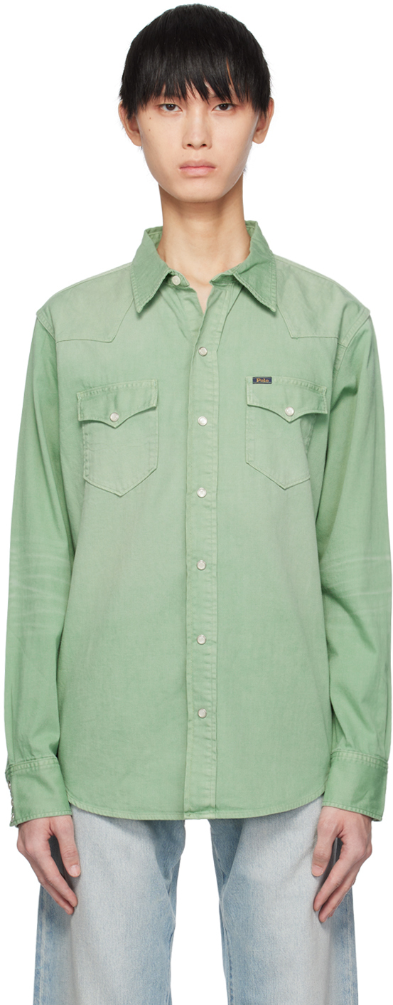 Polo Ralph Lauren Green Press-stud Shirt In Faded Mint