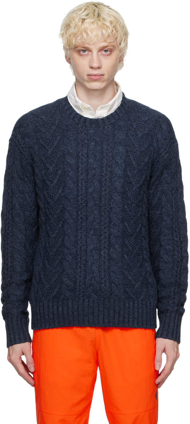 Polo Ralph Lauren Blue Fisherman's Sweater In Mid Blue Heather