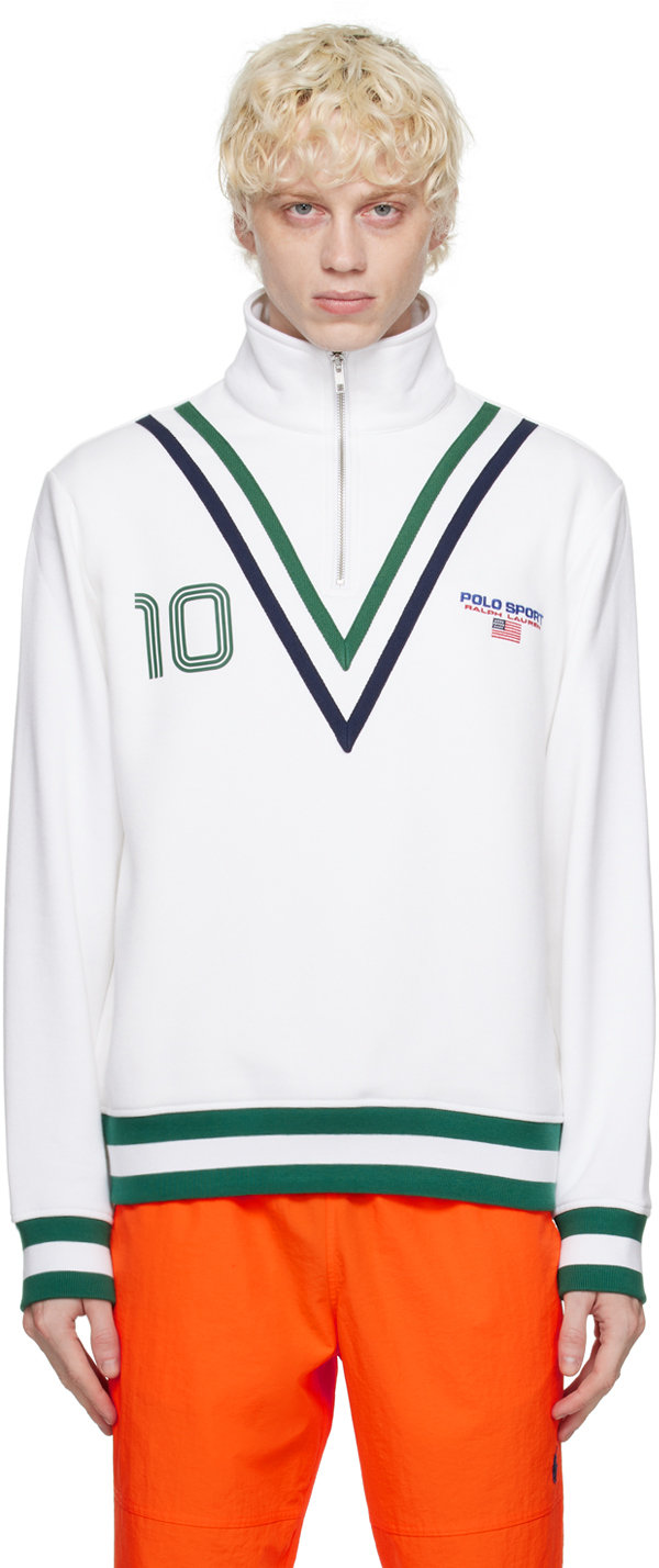 Polo Ralph Lauren White Polo Sport Sweatshirt In White/kelly Green