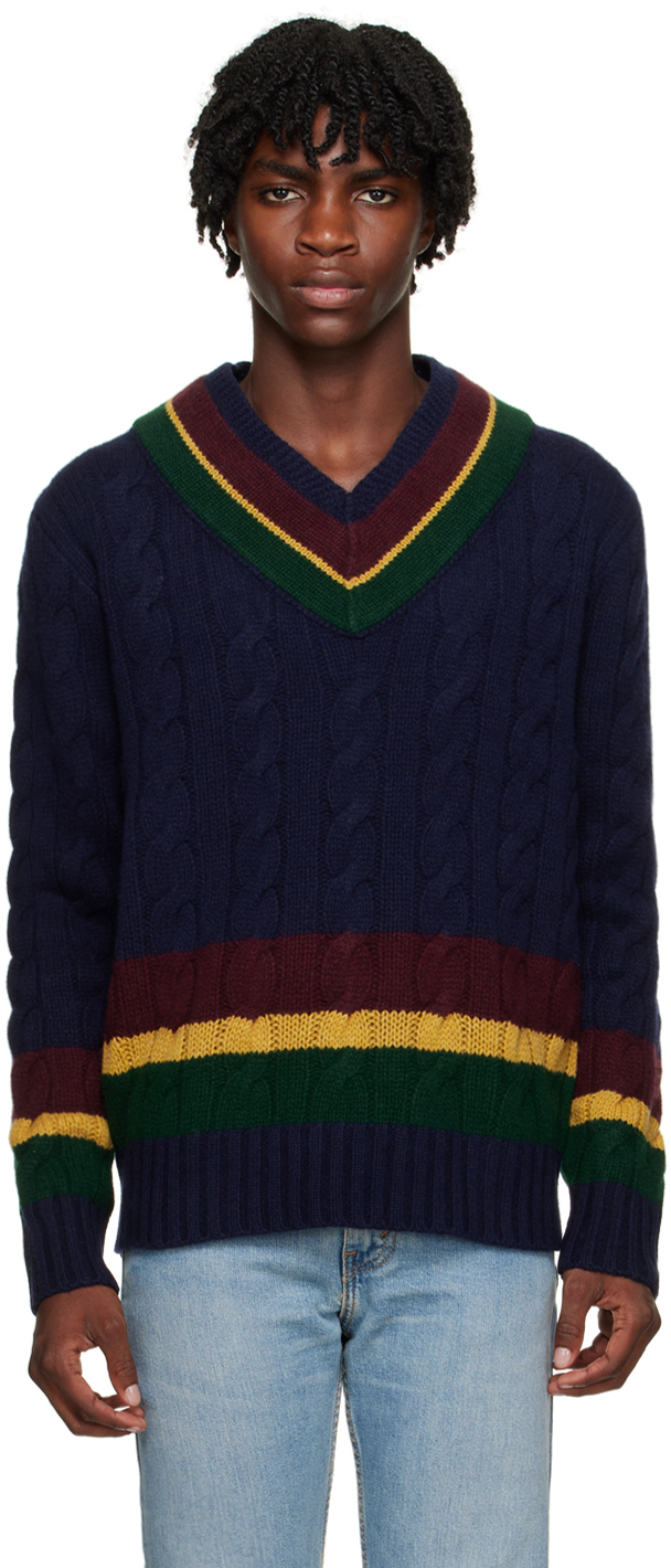 Polo Ralph Lauren Cable Knit Cricket Sweater In Navy Combo