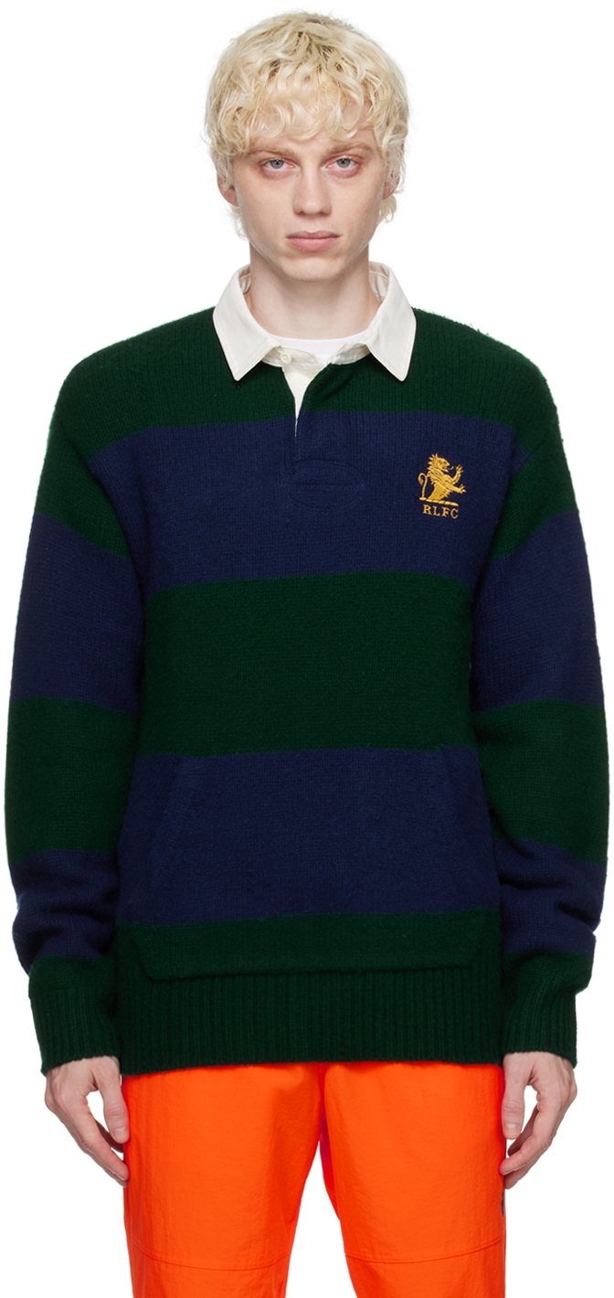 Polo Ralph Lauren Green & Navy Rugby Long Sleeve Polo In Hunt Club Grn Combo