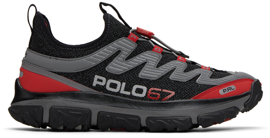Shop Polo Ralph Lauren Gray & Red Adventure 300lt Sneakers In Black/grey/red