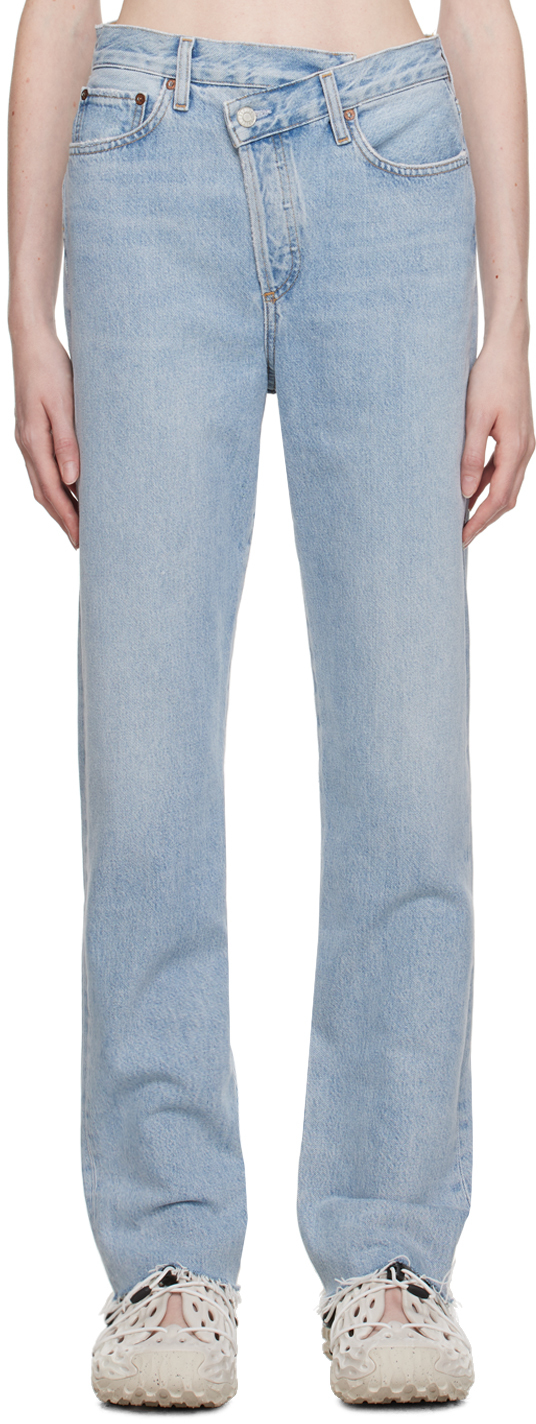 Agolde Indigo Criss Cross Jeans In Dimension (light Ind