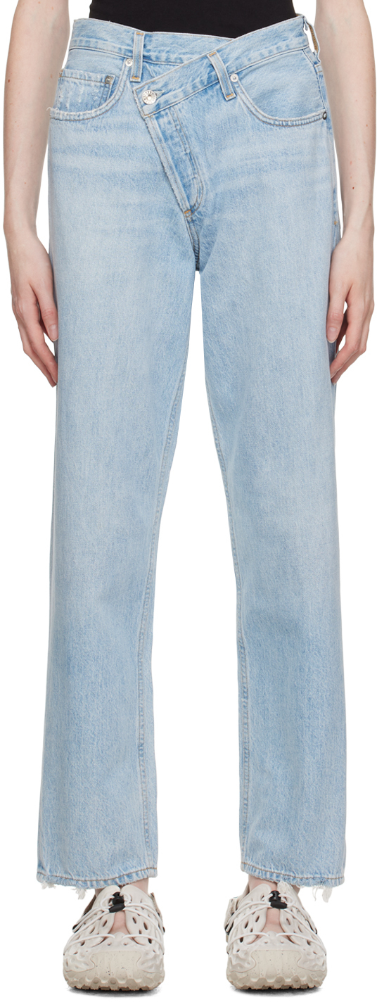 Shop Agolde Blue Criss Cross Jeans In Suburbia