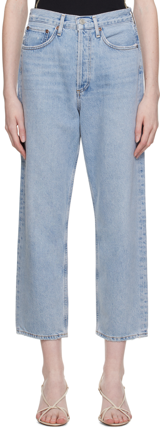 Agolde Blue 90's Crop Jeans In Replica (clean Wshed