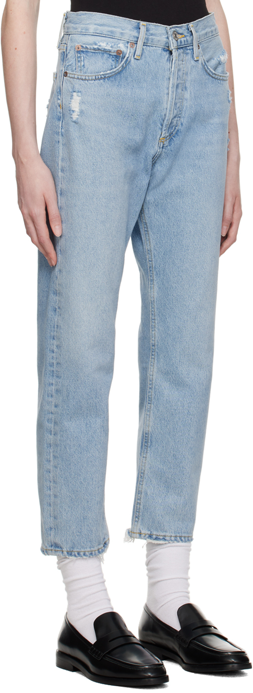 Agolde Blue Parka Straight-leg Cropped Jeans In Swapmeet