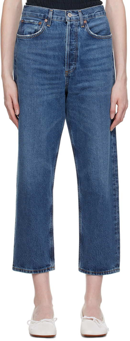 Agolde Blue 90's Crop Jeans In Range (dark Red Clea