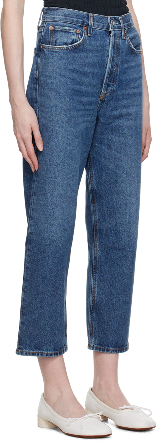 Agolde Blue 90's Crop Jeans In Range (dark Red Clea