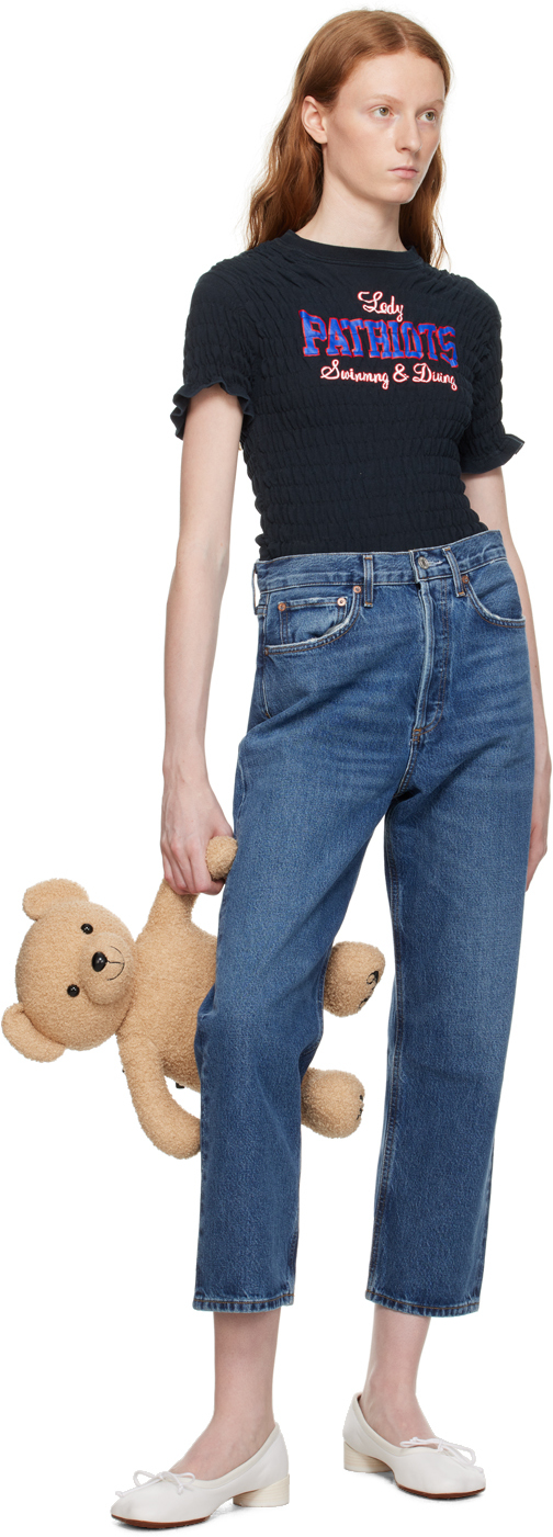 Agolde Blue 90's Crop Jeans In Range (dark Red Clea