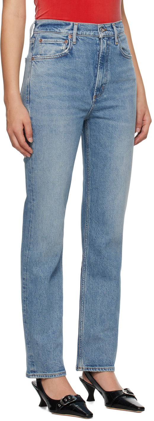 Agolde Blue Stovepipe Jeans In Helm (md Indigo)