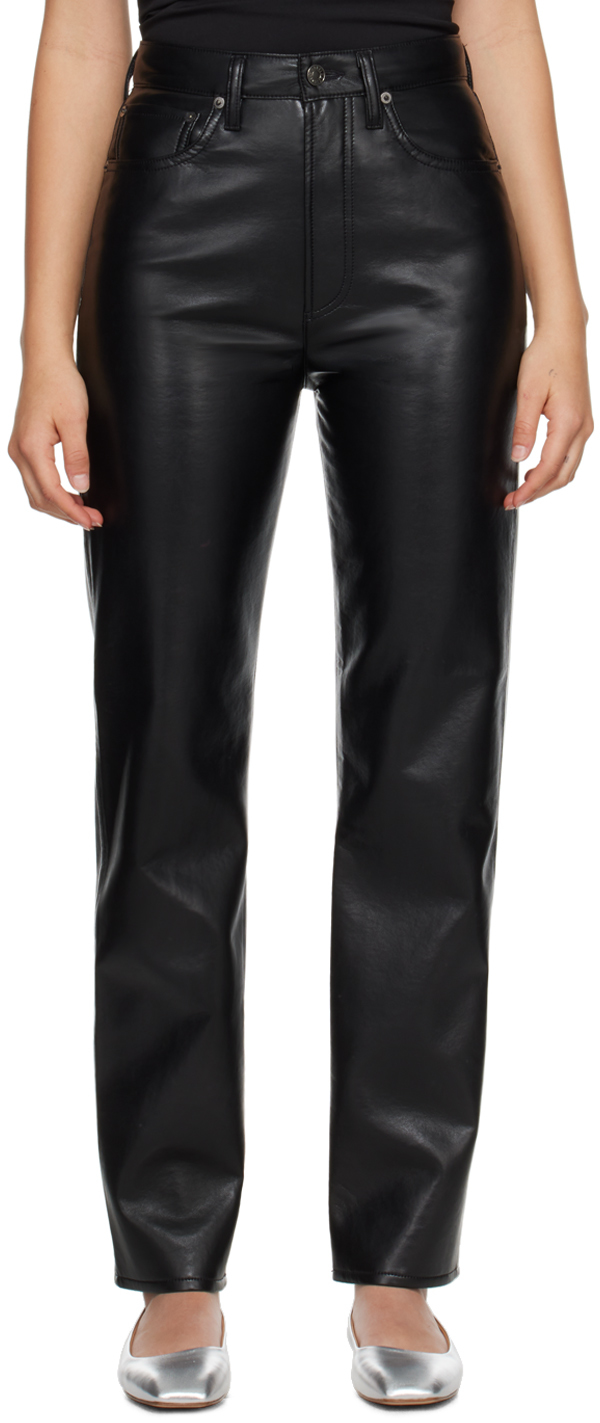 AGOLDE: Black 90's Pinch Waist Leather Pants | SSENSE