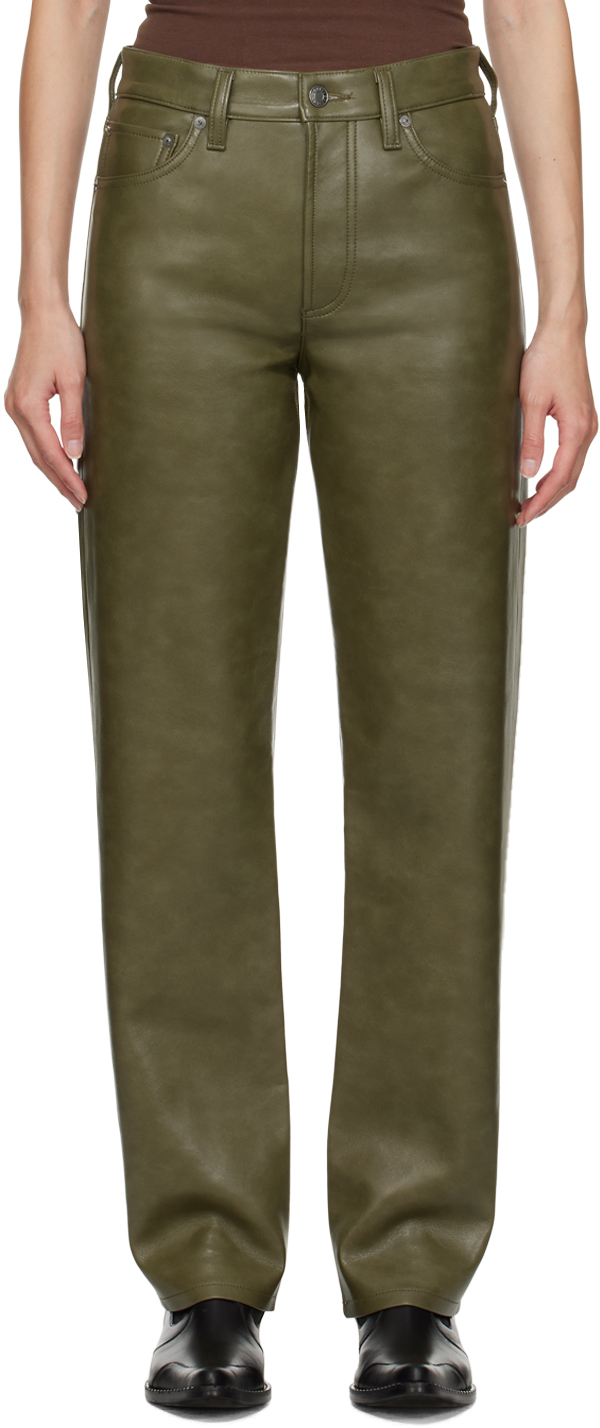 AGOLDE Khaki Sloane Leather Pants