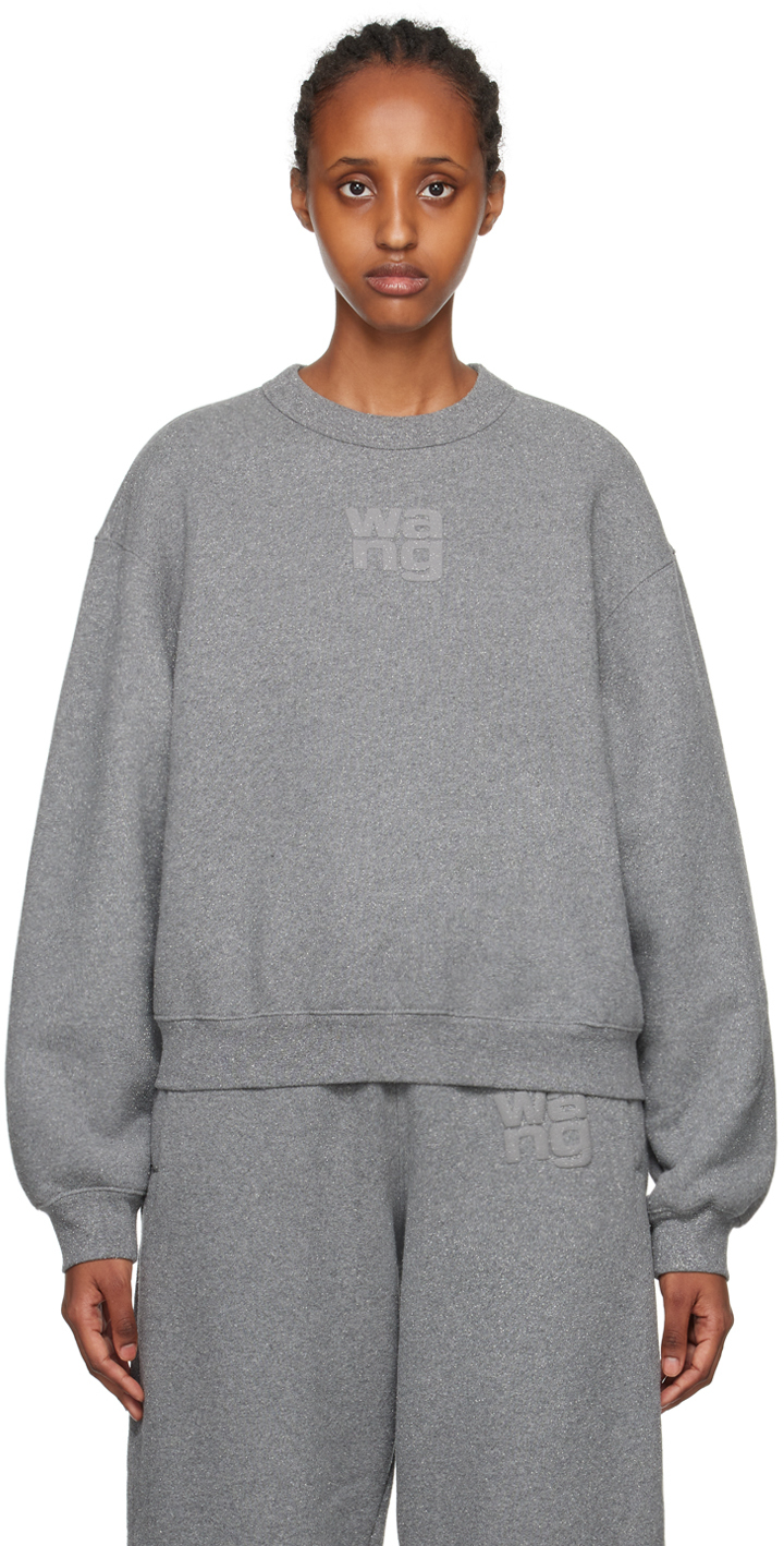 Shop Alexander Wang T Gray Glitter Sweatshirt In 079 Sidewalk