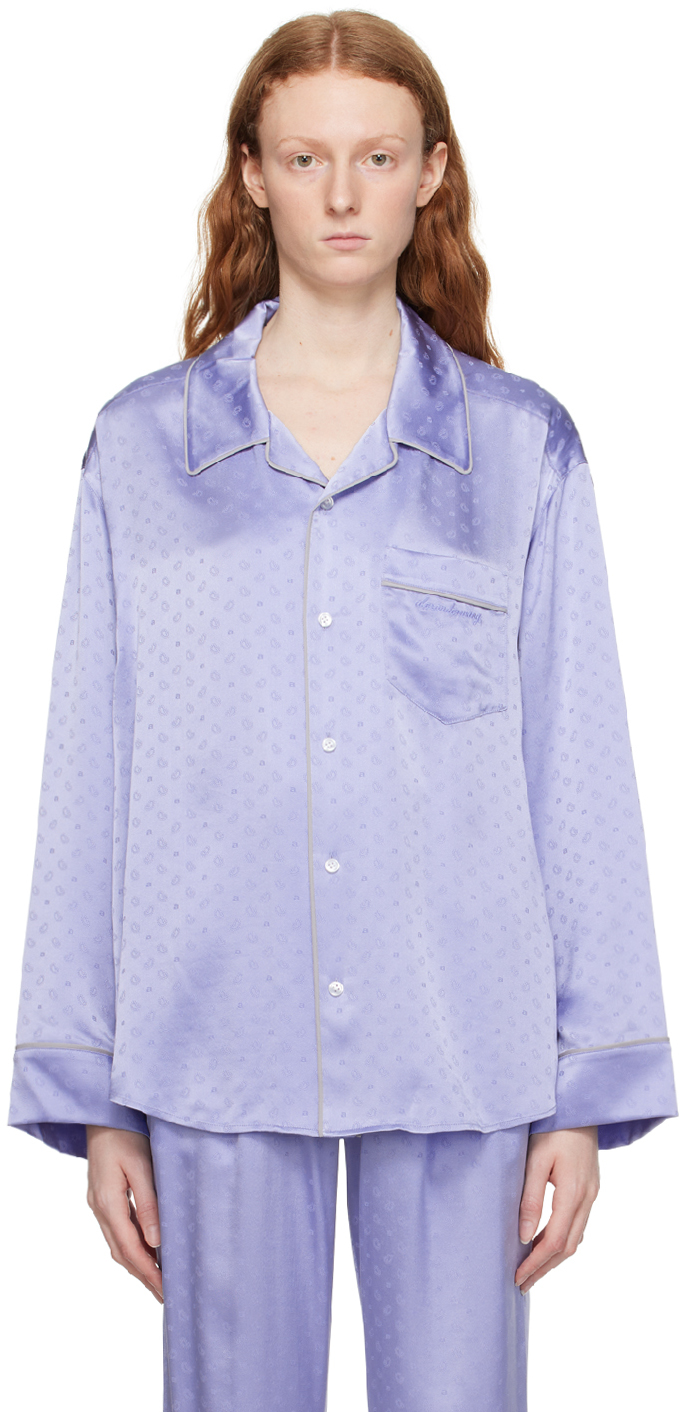 Alexander Wang T Blue Embroidered Pyjama Shirt In 463a Blue Bells