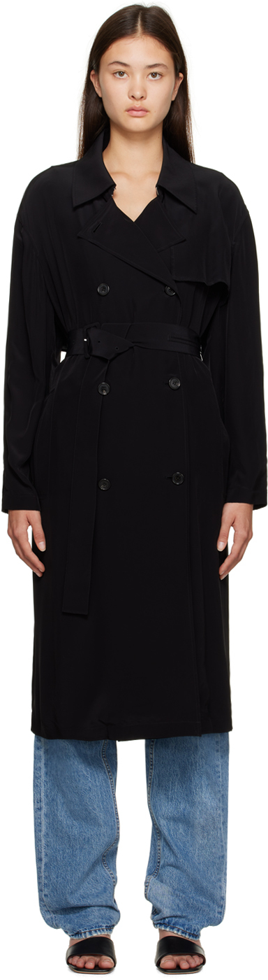 Shop Theory Black Double-breasted Trench Coat In 001 Black