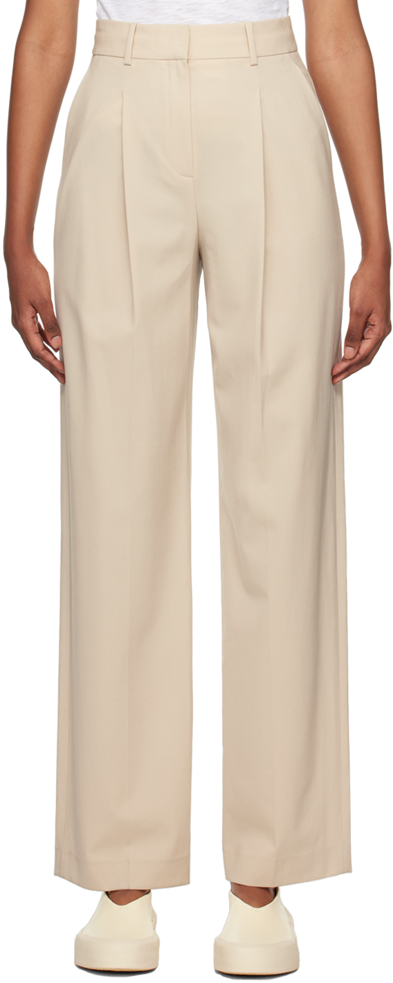 Theory Beige Pleated Trousers In Natural