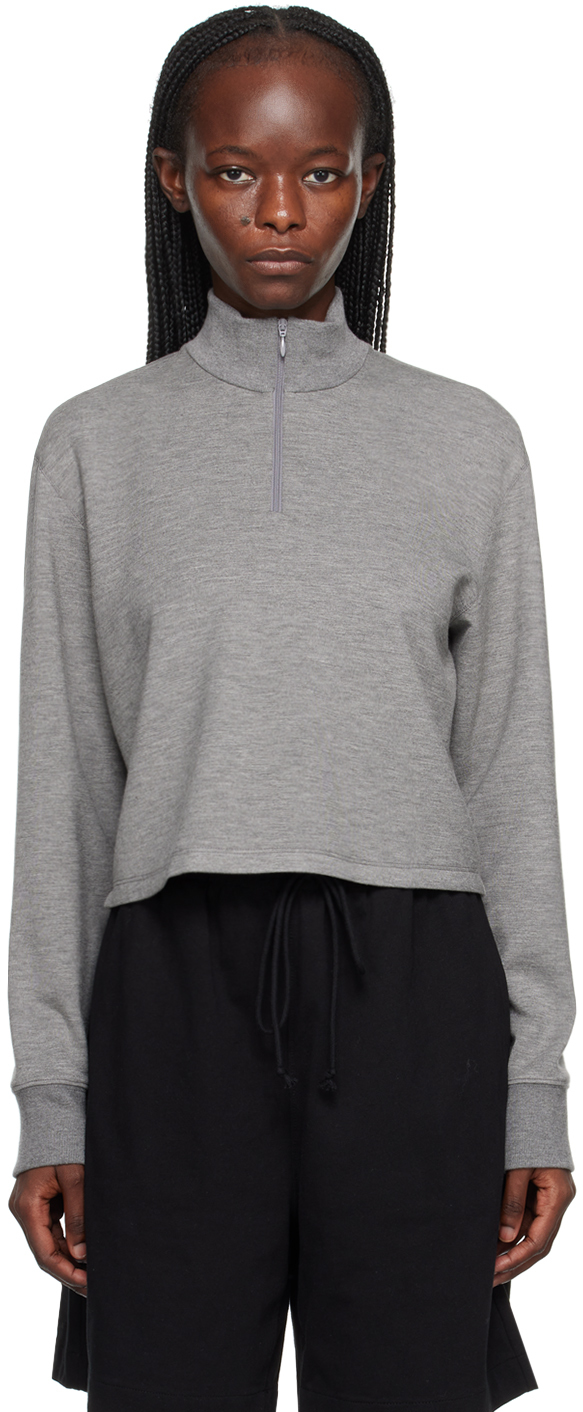 Theory Gray Cropped Sweater In 0pq Grey Mel/oat Mel