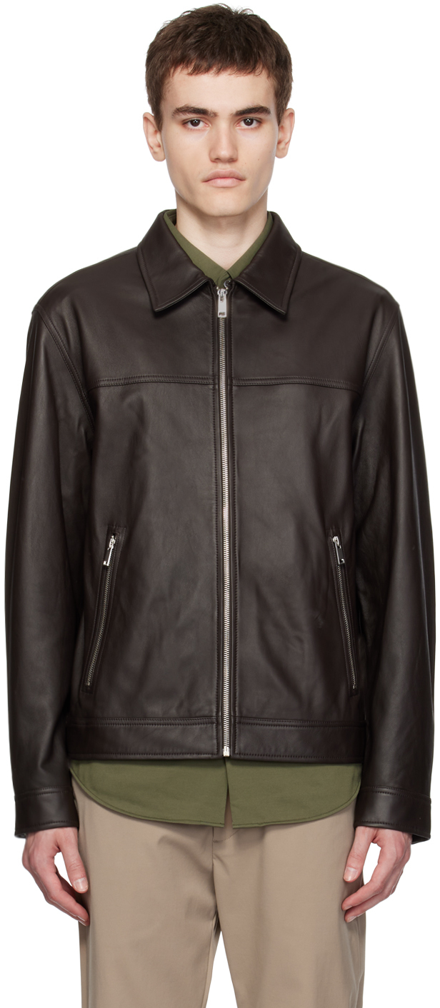 Theory: Brown Rhett Leather Jacket | SSENSE